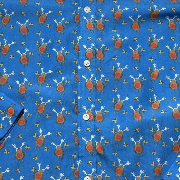 Simon Banks Shirt mens large Birds Reindeer long sleeve blue Festive Christmas - Picture 3 of 6